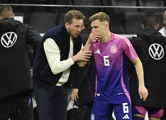 26 03 2024, xjrdrx, football international, Germany Netherlands emspor, v l coach Julian Nagelsmann German national football team DFB , Joshua Kimmich German national football team DFB gives instructions, gesticulates, gesticulate with arms gives instructions, gesticulate DFL DFB REGULATIONS PROHIBIT ANY USE OF PHOTOGRAPHS as IMAGE SEQUENCES and or QUASI VIDEO Frankfurt am Main
