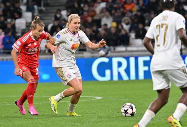 Lindsay Horan (lyon) FOOTBALL: Olympique Lyonnais FÃ minines vs Benfica Lisbonne - 1 4 de finale Ligue des Champions FÃ minine - 27 03 2024 FredericChambert Panoramic 