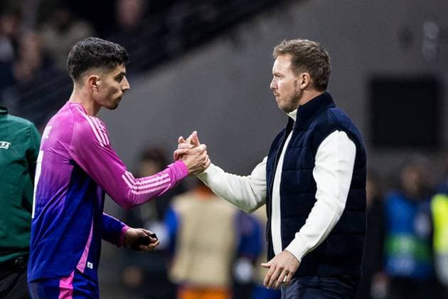 UEFA friendly match Germany Netherlands 26 03 2024 Kai Havertz Germany, 7 and Julian Nagelsmann coach Germany clap during substitution UEFA friendly match Germany Netherlands, Frankfurt, Deutsche Bank Park on 26 03 2024 Copyright: xBEAUTIFULxSPORTS Wunderlx