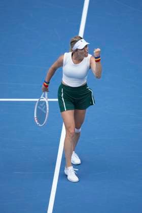 March 27, 2024, Miami, Florida, USA: Danielle Collins (USA) pumps her fist after winning a point against Caroline Garcia (France) during the quarterfinals of womenÃ¢â‚¬â ¢s singles at the Miami Open tennis tournament. Collins won the match 6-3, 6-2. Miami USA - ZUMAd212 20240327_zsp_d212_049 Copyright: xRichardxDolex