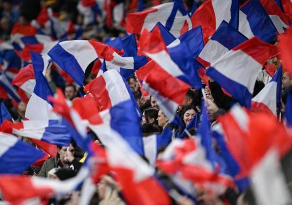 FOOTBALL INTERNATIONAL Test match in Lyon France Germany 23 03 2023 France Fans wave national flags before the match