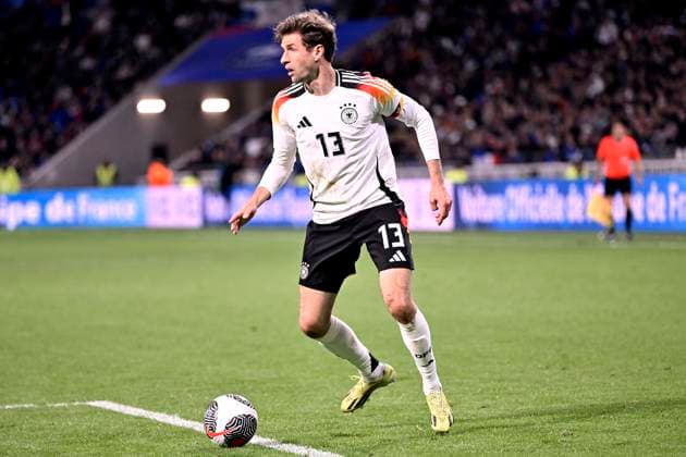MUELLER Thomas Team Germany Laenderspiel France Germany 0 2 am 23 03 2024 in Lyon DFL REGULATIONS PROHIBIT ANY USE OF PHOTOGRAPHS as IMAGE SEQUENCES and or QUASI VIDEO Copyright: xJerryxAndrex