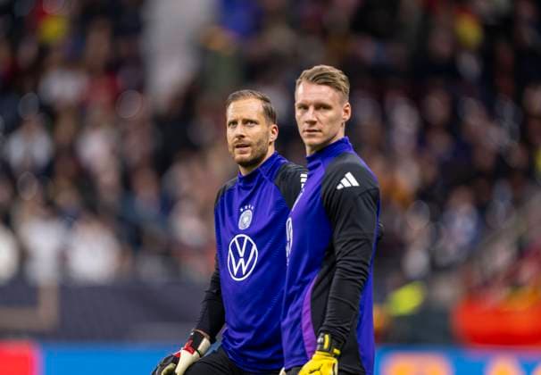26 03 2024, Football national team friendlies 2024, Germany Netherlands, at the Deutsche Bank Park stadium in Frankfurt am Main, from left Oliver Baumann Germany , goalkeeper Bernd Leno Germany