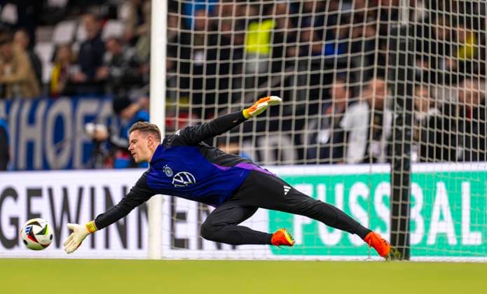 26 03 2024, Football national team friendlies 2024, Germany Netherlands, at the stadium Deutsche Bank Park in Frankfurt am Main, Goalkeeper Marc Andre ter Stegen Germany warming up