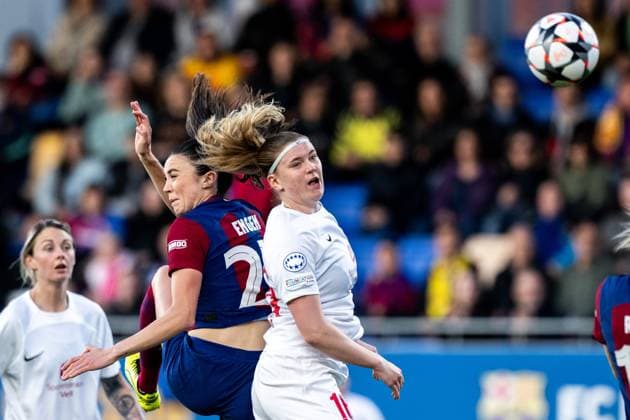 240328 Ingrid Syrstad Engen of Barcelona and Signe Gaupset of Brann during the UEFA Women s Champions League quarterfinal football match between Barcelona and Brann on March 28, 2024 in Barcelona Photo Vegard Grott BILDBYRAN kod VG VG0589 bbeng champions league mesterligaen dam football fotball fotboll soccer barcelona barca brann kvartfinale quarter final tfk women s champions league  Copyright: VEGARDxGRoTT BB240328VG019