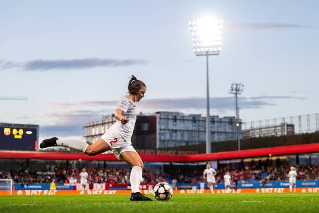240328 Cecilie Redisch Kvamme of Brann during the UEFA Women s Champions League quarterfinal football match between Barcelona and Brann on March 28, 2024 in Barcelona Photo Vegard Grott BILDBYRAN kod VG VG0589 bbeng champions league mesterligaen dam football fotball fotboll soccer barcelona barca brann kvartfinale quarter final tfk women s champions league  Copyright: VEGARDxGRoTT BB240328VG022