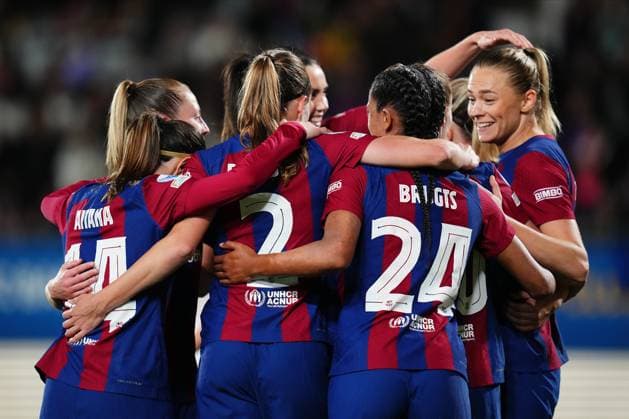 Fußball, CL Frauen, FC Barcelona - Brann Bergen ESP: FC Barcelona, Barca v SK Brann Kvinner. UEFA Champions League match. Quarter Finals Fridolina Rolfo of FC Barcelona celebrates with his teammates after scoring the 2-0during the UEFA Women™s Champions League match, Quarter Finals, second leg, between FC Barcelona and SK Brann Kvinner played at Johan Cruyff Stadium on March 28, 2024 in Barcelona Spain. kpng Copyright: xBaguxBlancox xPRESSINPHOTOx PS_240328_022