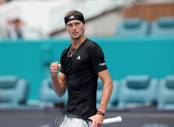 March 28, 2024, Miami Gardens, Florida, United States Of America: MIAMI GARDENS, FLORIDA - MARCH 28: Alexander Zverev of Germany defeats Fabian Marozsan of Hungary on Day 13 of the Miami Open at Hard Rock Stadium on March 28, 2024 in Miami Gardens, Florida....People: Alexander Zverev Miami Open Presented by Itau 2024 - Day 13  - ZUMAs214 20240328_ada_s214_008 Copyright: xSMGx