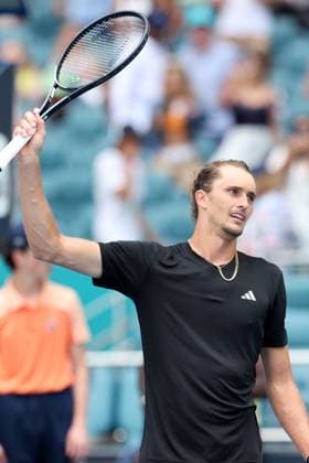 March 28, 2024, Miami Gardens, Florida, United States Of America: MIAMI GARDENS, FLORIDA - MARCH 28: Alexander Zverev of Germany defeats Fabian Marozsan of Hungary on Day 13 of the Miami Open at Hard Rock Stadium on March 28, 2024 in Miami Gardens, Florida....People: Alexander Zverev Miami Gardens United States Of America - ZUMAs214 20240328_ada_s214_014 Copyright: xSMGx