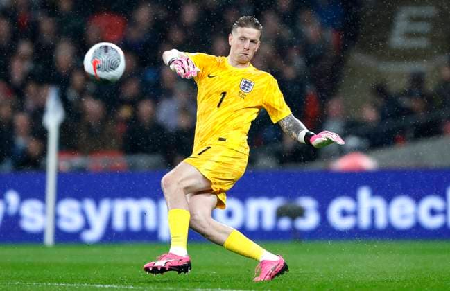England v Belgium - International Friendly, Länderspiel, Nationalmannschaft Jordan Pickford, goalkeeper of England on the ball during the international friendly match between England and Belgium at Wembley Stadium on March 26, 2024 in London, England. London Wembley Stadium England United Kingdom Copyright: xNigelxFrench Sportsphoto APLx 13970695