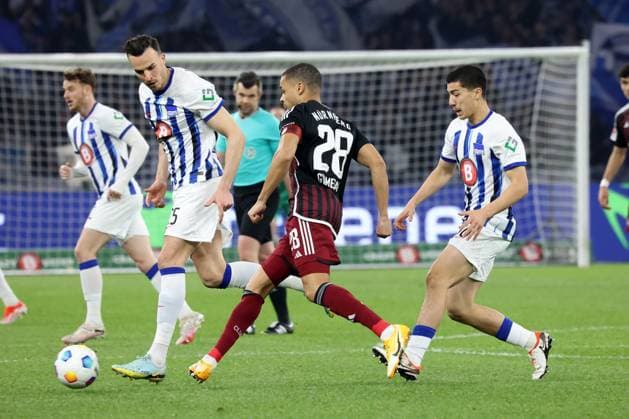 DEU, DFL, 2 FBL, Hertha BSC vs 1 FC Nuernberg, 30 03 2024, Berliner Olympiastadion, Berlin, DEU, DFL, 2 FBL, Hertha BSC vs 1 FC Nuernberg, im Bild Haris Tabakovic Hertha BSC Berlin 25 , Ibrahim Maza Hertha BSC Berlin 30 , Jan Gyamerah 1 FC Nuernberg 28 DFL regulations prohibit any use of Photographs as image sequences and or quasi video Foto Juergen Engler nordphoto GmbH nordphotoxGmbHx xEngler nph00076