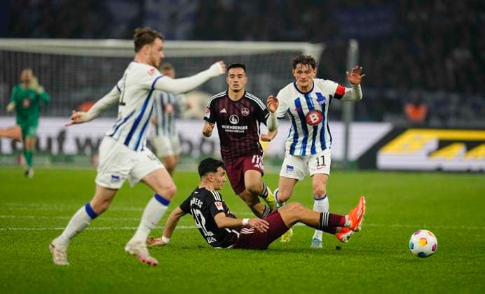 Germany, Berlin, 30 03 2024, Olympic Stadium, Hertha BSC vs 1 FC Nürnberg 2 Bundesliga, Fabian Reese Hertha Berlin controls the ball Berlin Olympic Stadium Berlin Germany eu-images-659