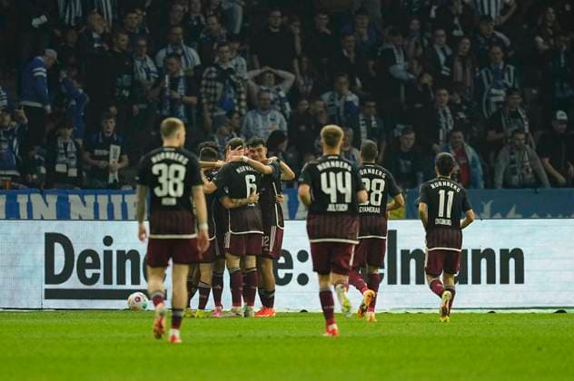 Germany, Berlin, 30 03 2024, Olympic Stadium, Hertha BSC vs 1 FC Nürnberg 2 Bundesliga, Lukas Schleimer 1 FC Nürnberg celebrates the teams second goal Berlin Olympic Stadium Berlin Germany eu-images-659