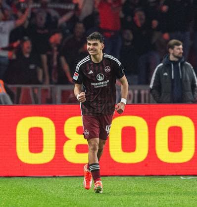 Soccer, Men, Season 2023 2024, 2 Bundesliga 27 Matchday , Hertha BSC 1 FC Nuremberg, Can Uzun 1 FC Nuremberg , Celebration after goal to 1 3, 30 03 2024, Copyright: xSebastianxRäppold MatthiasxKochx