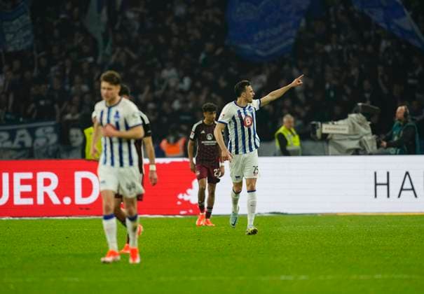 Germany, Berlin, 30 03 2024, Olympic Stadium, Hertha BSC vs 1 FC Nürnberg 2 Bundesliga, Haris Tabakovic Hertha Berlin celebrates the second goal Berlin Olympic Stadium Berlin Germany eu-images-659