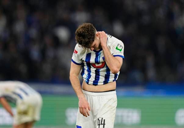 Germany, Berlin, 30 03 2024, Olympic Stadium, Hertha BSC vs 1 FC Nürnberg 2 Bundesliga, Finn Jeltsch 1 FC Nürnberg with post game despair Berlin Olympic Stadium Berlin Germany eu-images-659