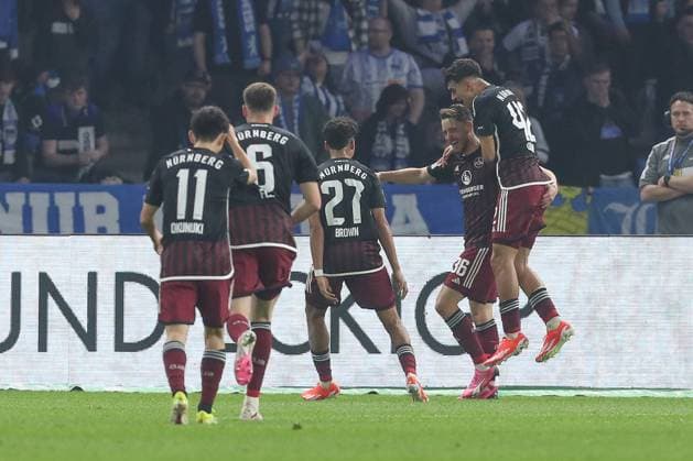 30 03 2024, xtgx, Soccer 2 Bundesliga, Hertha BSC Berlin 1 FC Nuernberg emspor, v l jubilation after the 0 2 by Lukas Schleimer Nuernberg, 36 DFL DFB REGULATIONS PROHIBIT ANY USE OF PHOTOGRAPHS as IMAGE SEQUENCES and or QUASI VIDEO Berlin