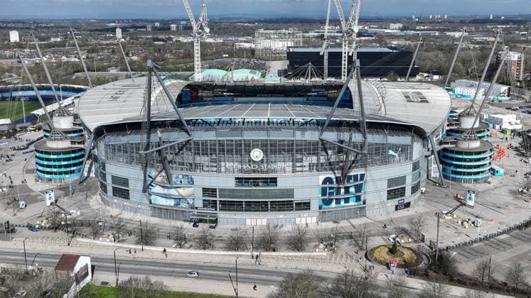 Premier League Manchester City v Arsenal An aerial view of the Etihad Stadium ahead of the Premier League match Manchester City vs Arsenal at Etihad Stadium, Manchester, United Kingdom, 31st March 2024 (Photo by Mark Cosgrove News Images) Manchester Etihad Stadium Manchester United, ManU Kingdom Copyright: xMarkxCosgrove NewsxImagesx