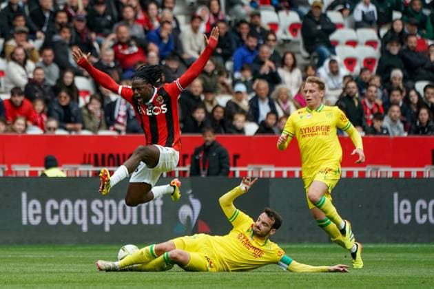 Jordan Lotomba (OGC Nice) - Pedro Chirivella (FC Nantes) FOOTBALL : OGC Nice vs FC Nantes- Ligue 1 Uber Eats - Nice - 31 03 2024 NorbertScanella Panoramic 