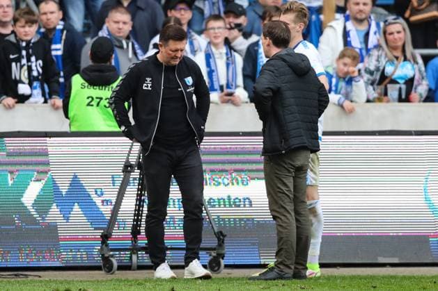 Coach Christian Titz 1 FC Magdeburg after the match 2 Soccer Bundesliga Season 2023 2024 1 FC Magdeburg vs Hannover 96 at the MDCC Arena in Magdeburg Soccer,Man,Men,Germany,31 03 2024