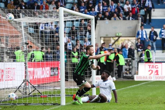 Goalscorer Cedric Teuchert Hannover 96,36 scores to 0 3 2 Soccer Bundesliga Season 2023 2024 1 FC Magdeburg vs Hannover 96 at the MDCC Arena in Magdeburg Action,Soccer,Man,Men,Germany,31 03 2024