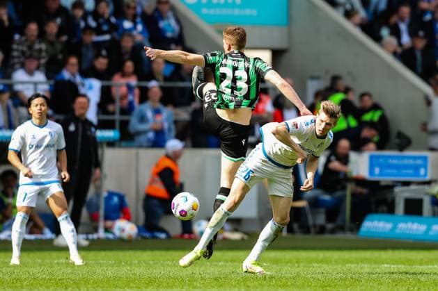 Luca Schuler 1 FC Magdeburg,26 vs Marcel Halstenberg Hannover 96,23 2 Soccer Bundesliga Season 2023 2024 1 FC Magdeburg vs Hannover 96 at the MDCC Arena in Magdeburg Action,Soccer,Man,Men,Germany,31 03 2024