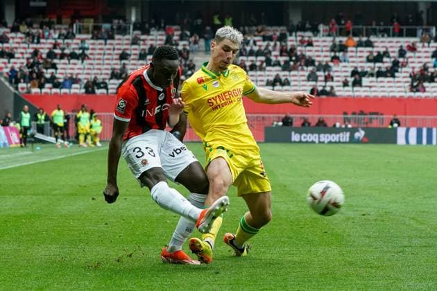 Antoine Alpha Mendy (OGC Nice) - Mathis Abline (FC Nantes) FOOTBALL : OGC Nice vs FC Nantes- Ligue 1 Uber Eats - Nice - 31 03 2024 NorbertScanella Panoramic 