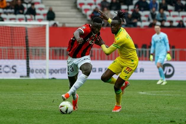 Antoine Alpha Mendy (OGC Nice) - Tino Kadewere (FC Nantes) FOOTBALL : OGC Nice vs FC Nantes- Ligue 1 Uber Eats - Nice - 31 03 2024 NorbertScanella Panoramic 