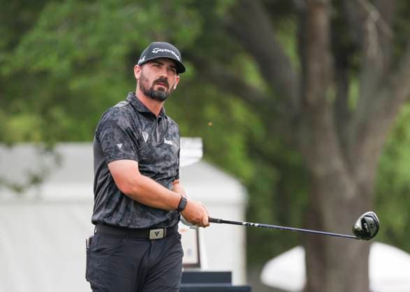 HOUSTON, TX - MARCH 31: Chad Ramey (USA) watches his tee shot on 1 during the final round of the PGA, Golf Herren Texas Children™s Houston Open at Memorial Park Golf Course on March 31, 2024 in Houston, Texas. (Photo by Leslie Plaza Johnson Icon Sportswire) GOLF: MAR 31 PGA Texas Children s Houston Open EDITORIAL USE ONLY Icon240331022