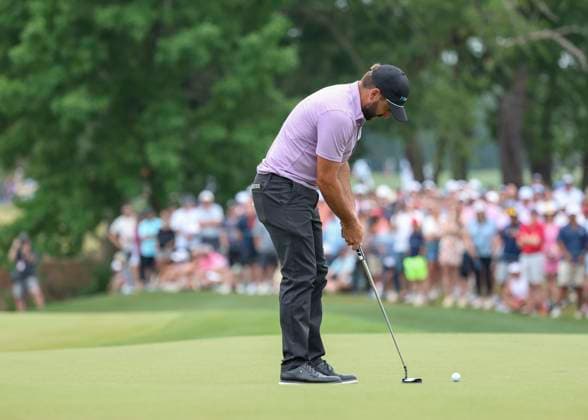 HOUSTON, TX - MARCH 31: Stephan Jaeger (GER) watches his putt on 9 green during the final round of the PGA, Golf Herren Texas Children™s Houston Open at Memorial Park Golf Course on March 31, 2024 in Houston, Texas. (Photo by Leslie Plaza Johnson Icon Sportswire) GOLF: MAR 31 PGA Texas Children s Houston Open EDITORIAL USE ONLY Icon240331127