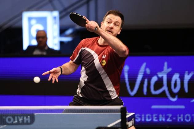 Sport Themen der Woche KW14 Sport Bilder des Tages 01.04.2024, Tischtennis, Herren, Champions League, Final Four, Finale, Saison 2023 2024, 1. FC Saarbrücken - Borussia Düsseldorf, Timo Boll (Borussia Düsseldorf) Saarbrücken Saarlandhalle Saarland Deutschland (DE) *** 01 04 2024, Table tennis, Men, Champions League, Final Four, Final, Season 2023 2024, 1 FC Saarbrücken Borussia Düsseldorf, Timo Boll Borussia Düsseldorf Saarbrücken Saarlandhalle Saarland Germany EN