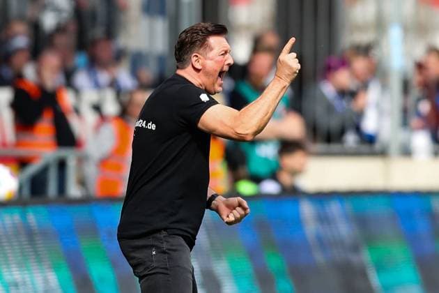Coach Christian Titz 1 FC Magdeburg 2 Soccer Bundesliga Season 2023 2024 1 FC Magdeburg vs Hannover 96 at the MDCC Arena in Magdeburg Soccer,Man,Men,Germany,31 03 2024