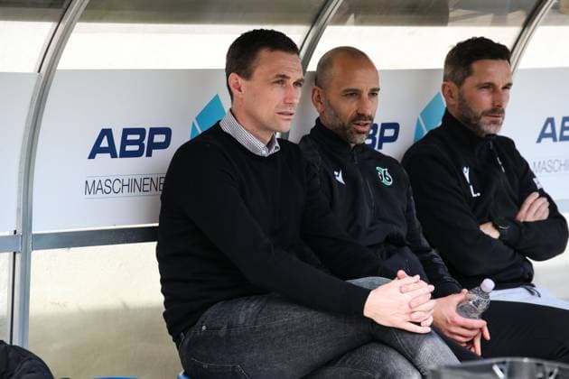 Sports Director Marcus Mann Hannover 96 , Team Manager Fabio Morena Hannover 96 , Coach Stefan Leitl Hannover 96 2 Soccer Bundesliga Season 2023 2024 1 FC Magdeburg vs Hannover 96 at the MDCC Arena in Magdeburg Soccer,Mann,Men,Germany,31 03 2024