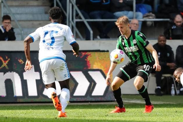 Sebastian Ernst Hannover 96,10 vs Daniel Heber 1 FC Magdeburg,15 2 Soccer Bundesliga Season 2023 2024 1 FC Magdeburg vs Hannover 96 at the MDCC Arena in Magdeburg Action,Soccer,Man,Men,Germany,31 03 2024