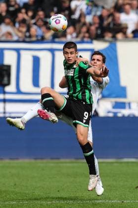 Nicolo Tresoldi Hannover 96,9 vs Tobias Müller 1 FC Magdeburg,21 2 Soccer Bundesliga Season 2023 2024 1 FC Magdeburg vs Hannover 96 at the MDCC Arena in Magdeburg Action,Soccer,Man,Men,Germany,31 03 2024