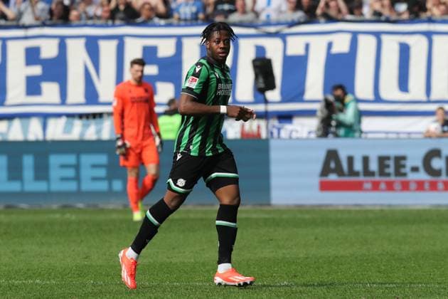 Bright Arrey Mbi Hannover 96,4 2 Soccer Bundesliga Season 2023 2024 1 FC Magdeburg vs Hannover 96 at the MDCC Arena in Magdeburg Action,Soccer,Man,Men,Germany,31 03 2024