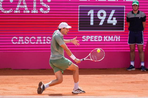 April 1, 2024, Estoril, Portugal: Dominic Thiem plays against Maximilian Marterer (not pictured) during the first round of Millennium Estoril Open ATP, Tennis Herren 250 tennis tournament at the Clube de Tenis do Estoril. Final score: Maximilian Marterer 1:2 Dominic Thiem Estoril Portugal - ZUMAs197 20240401_aaa_s197_090 Copyright: xBrunoxdexCarvalhox
