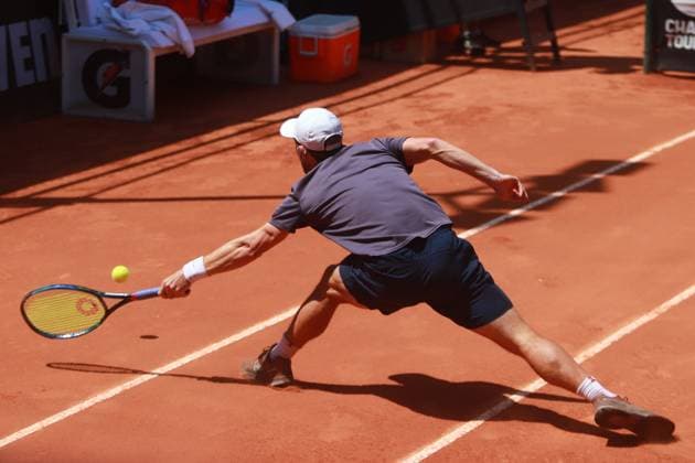 Mexico City Open - Day 2 Apr 1, 2024, Mexico City, Mexico: Nick Chappel (USA) hits a forehand agains Skander Mansouri (TUN) during the Mexico City Open at Deportivo Chapultepec. on Apr 1, 2024, Mexico City, Mexico. (Photo by Carlos Santiagoo Eyepix Group) Copyright: xCarlosxSantiago xEyepixxGroupx CS_01042024_116166