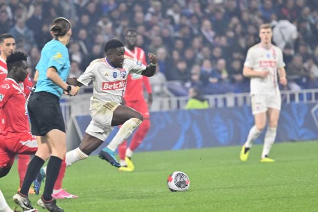 ERnest Nuamah (lyon) FOOTBALL: Olympique Lyonnais vs Valenciennes Football Club - 1 2 Coupe de France - 02 04 2024 FredericChambert Panoramic 