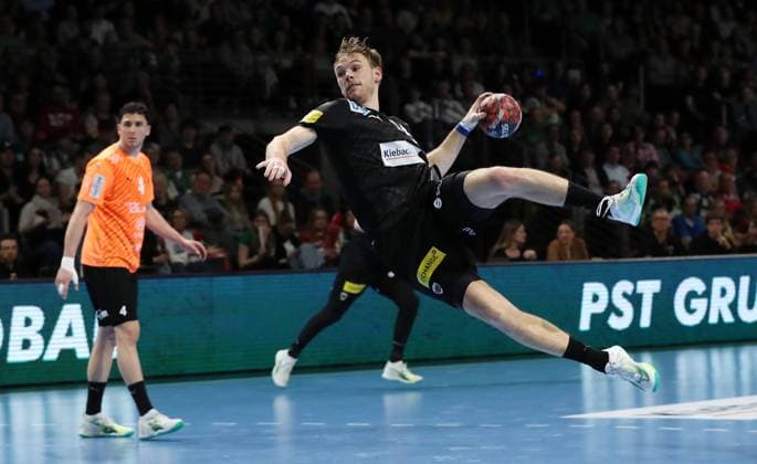 Mathias Gidsel Single image Crop Action Sport Handball Euroleague European League Men Season 2023 2024 02 04 2024 Füchse Berlin vs Kadetten Schaffhausen