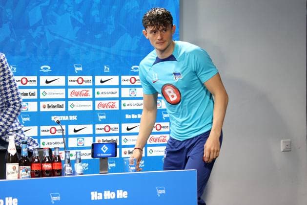 DEU, DFL, 2 FBL, Hertha BSC, Press conference, 03 04 2024, Sportforum, Berlin, DEU, DFL, 2 FBL, Hertha BSC, Press conference, in the picture Fabian Reese Hertha BSC Berlin 11 DFL regulations prohibit any use of Photographs as image sequences and or quasi video Foto Juergen Engler nordphoto GmbH nordphotoxGmbHx xEngler nph00076