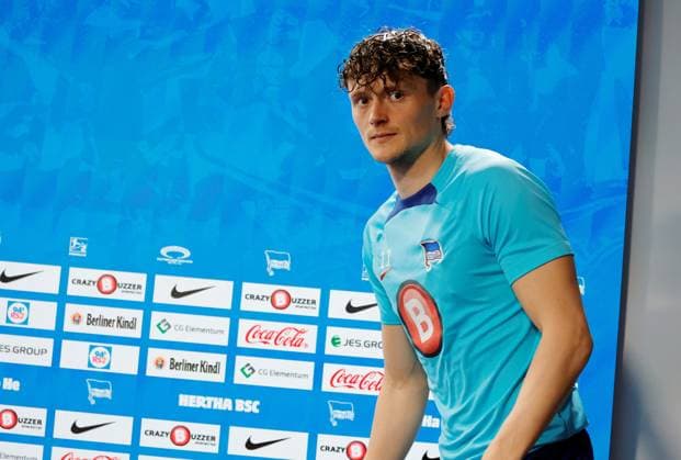 Fabian Reese, Germany, Berlin, Sportpark, GER, 2 FBL, Hertha BSC, 2023 24 season, press conference before the away game at SC Paderborn