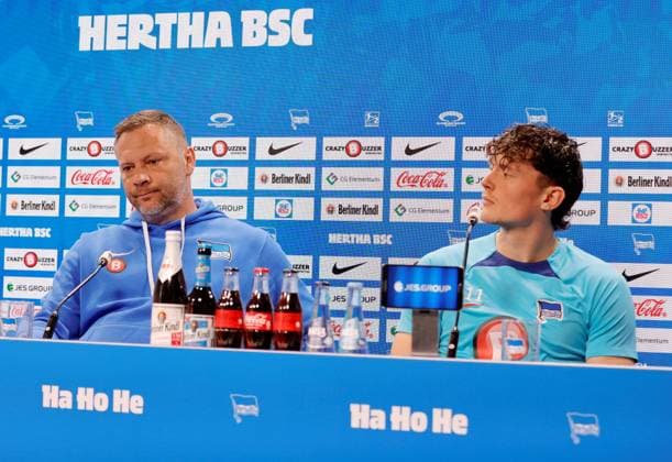 Head coach Pál Dárdai, Fabian Reese, Germany, Berlin, Sportpark, GER, 2 FBL, Hertha BSC, Season 2023 24, Press conference before the away match at SC Paderborn