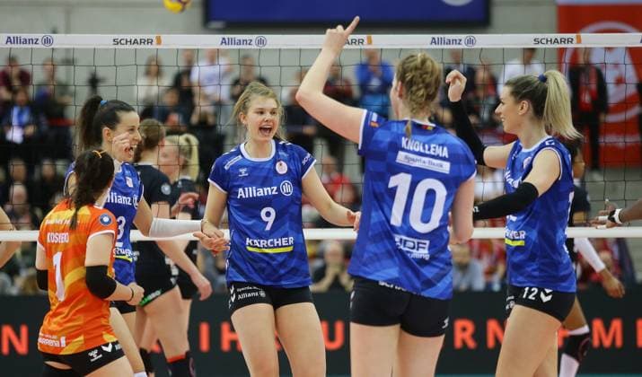 Stuttgart , Volleyball Bundesliga Womens PlayOff semi-final match 1, Allianz MTV Stuttgart vs Dresdner SC , Jubel Stuttgart , Eline Timmerman 9