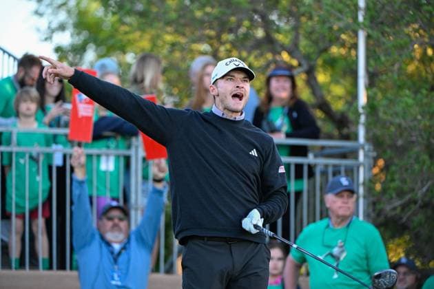 SAN ANTONIO, TX - APRIL 04: Nicolai Hojgaard (SWE) reacts to his tee shot on 10 during Rd1 of the Valero Texas Open at TPC San Antonio (Oaks Course) on April 4, 2024, in San Antonio, Texas. (Photo by Ken Murray Icon Sportswire) GOLF: APR 04 PGA, Golf Herren Valero Texas Open EDITORIAL USE ONLY Icon2404040061