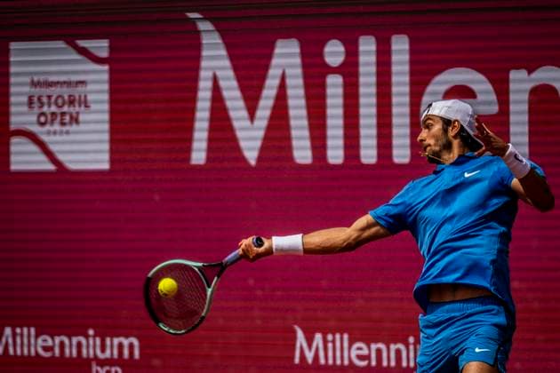 Nuno Borges v Lorenzo Musetti - Estoril Open 2024 Nuno Borges from Portugal is competing against Lorenzo Musetti from Italy during the Millennium Estoril Open ATP, Tennis Herren 250 tennis tournament at the Estoril Tennis Club in Estoril, Portugal, on April 4, 2024. Lisbon Portugal  Copyright: xNunoxCruzx originalFilename:cruz-nunoborg240404_npQIK.jpg