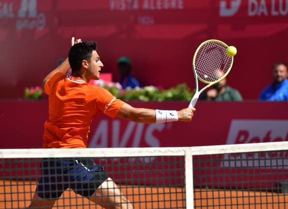 Pablo Llamas Ruiz Spain in his current quarterfinal Estoril Open, Portugal, April 5, 2024 Pablo Llamas Ruiz Spain in his current quarterfinal of the Estoril Open in Portugal against Hubert Hurkacz from Poland not in the picture Estoril Estoril Tennis Club Lisbon Portugal