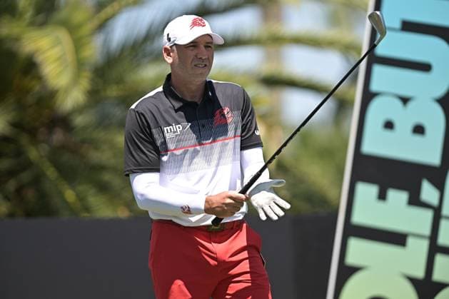 DORAL, FL - APRIL 05: Professional Golfer Sergio Garcia ready to tee off, during LIV Golf Miami on April 5, 2024 at Trump National Doral Miami in Doral, FL. (Photo by Michele Eve Sandberg Icon Sportswire) GOLF: APR 05 LIV Golf League Miami EDITORIAL USE ONLY Icon24040527250