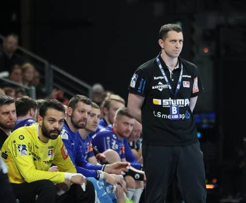 GER HBL season 2023 2024 FÜCHSE Berlin vs HBW Balingen Weilstetten, 24 03 24, Max Schmeling Halle, Berlin, Jens BÜRKLE HBW Balingen Weilstetten coach , dissatisfaction, serious face