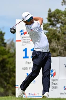 SAN ANTONIO, TX - APRIL 05: Ryo Hisatsune (JPN) watches his tee shot on 11 during Rd2 of the Valero Texas Open at TPC San Antonio (Oaks Course) on April 5, 2024, in San Antonio, Texas. (Photo by Ken Murray Icon Sportswire) GOLF: APR 05 PGA, Golf Herren Valero Texas Open EDITORIAL USE ONLY Icon2404050672
